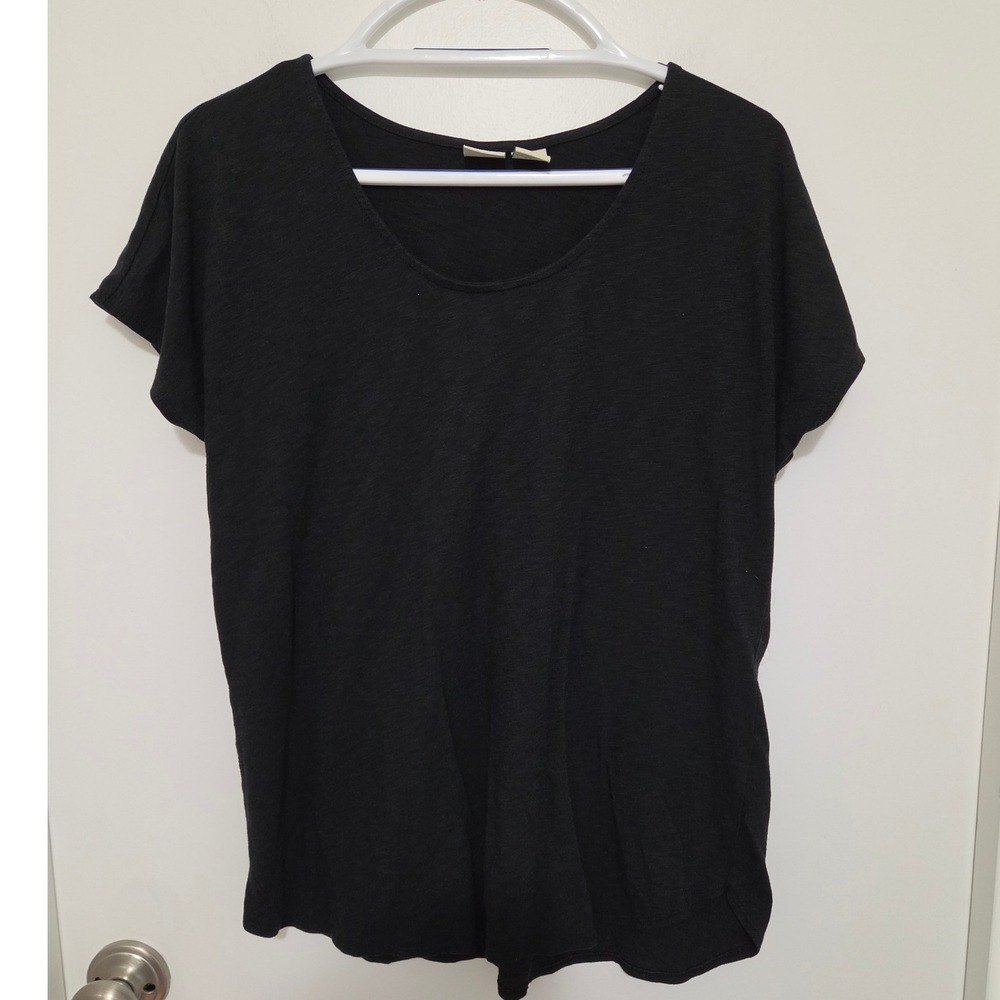 Lucy & Laurel Black Modal Cotton Blend Scoop Neck Short Sleeve Tee Large